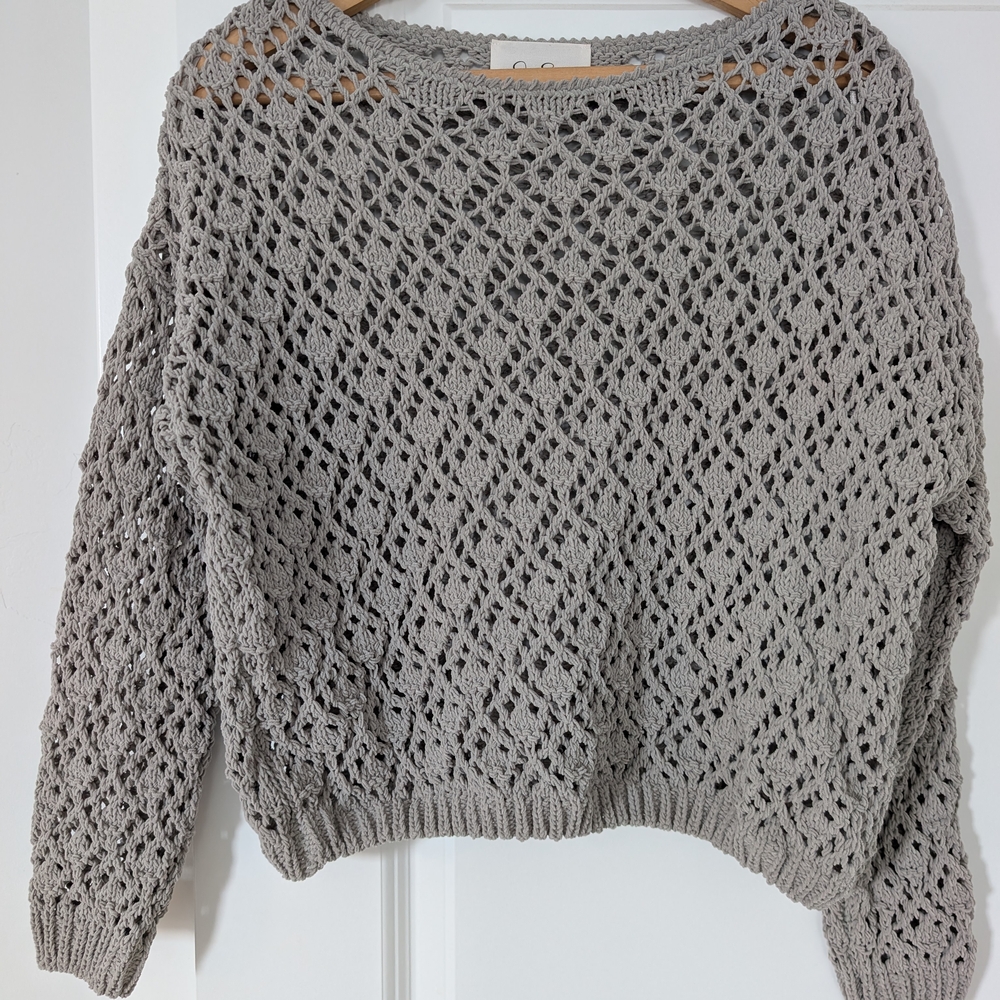 Gray Crochet Women Sweater
